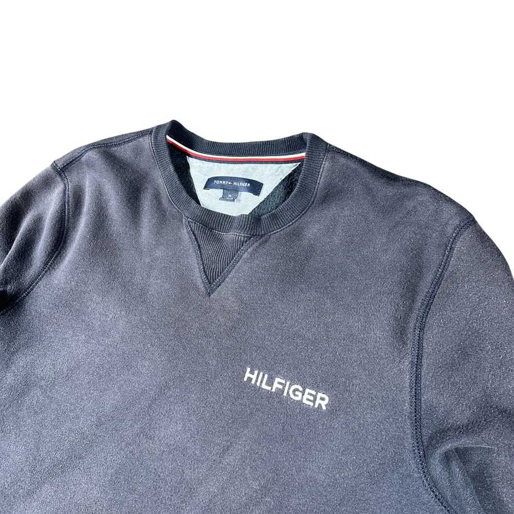 Tommy Hilfiger Mens M Navy Spellout Logo Pullover Fleece Crewneck Sweatshirt